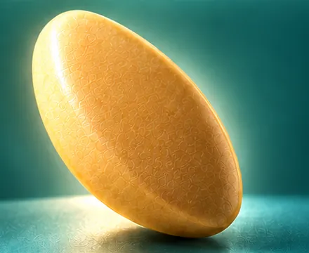 An amber oval tablet