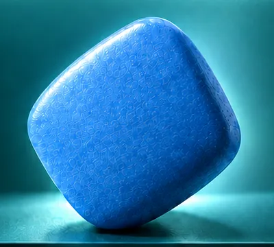 A blue diamond-shaped tablet