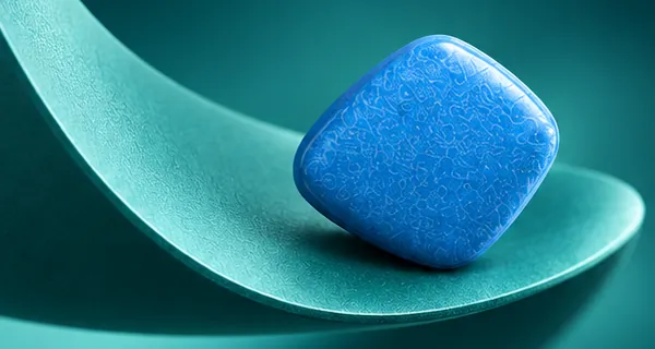 A blue diamond-shaped tablet