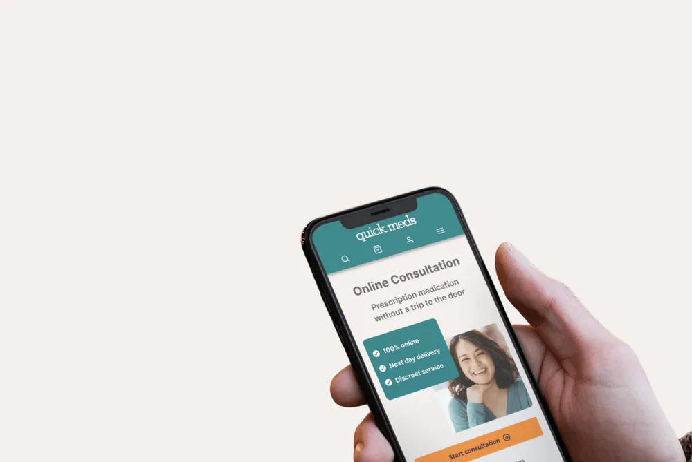 The Quick Meds online consultation open on a phone
